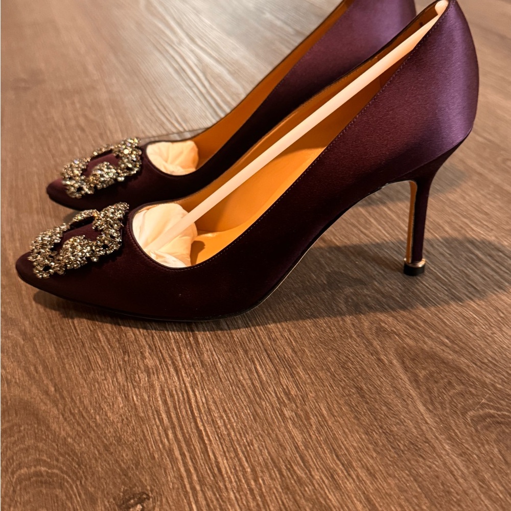 Manolo Blahnik Purple Embellished Heels - Picture 2 of 11